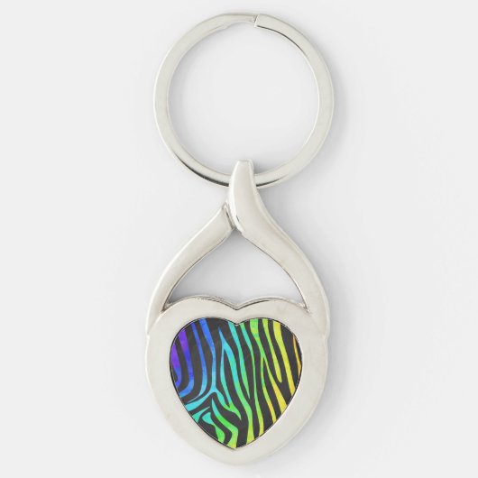 Zebra Black und Rainbow Print Schlüsselanhänger (Vorderseite)