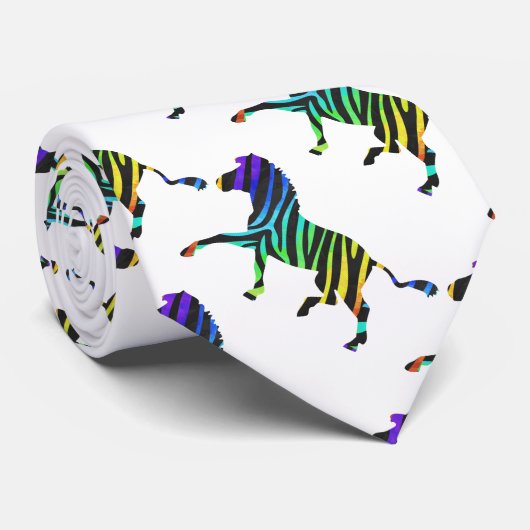 Zebra Black und Rainbow Silhouette Krawatte (Gerollt)