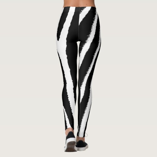 Zebra Black & White Vertikal Muster Leggings (Rückseite)