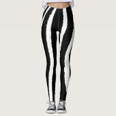 Zebra Black & White Vertikal Muster Leggings (Vorderseite)