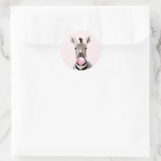 Zebra Blasen Pink Bubble Gum Spielerisch Digital A Runder Aufkleber (Tasche)