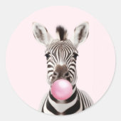Zebra Blasen Pink Bubble Gum Spielerisch Digital A Runder Aufkleber (Vorderseite)