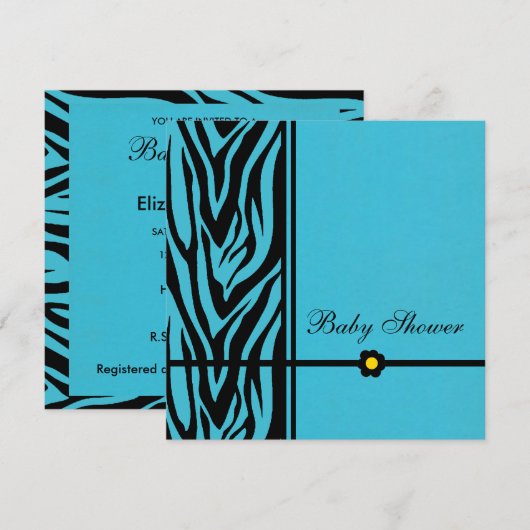 Zebra Blau-Baby Duschen-Junge Einladung (Vorne/Hinten)