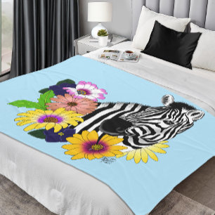 Zebra Blau Farbige Gänseblume Floral Wildlife Fleecedecke