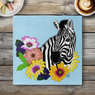Zebra Blau Farbige Margerite Floral Wildlife Puzzle