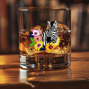 Zebra Blau Farbige Margerite Florale Tierwelt Whiskyglas