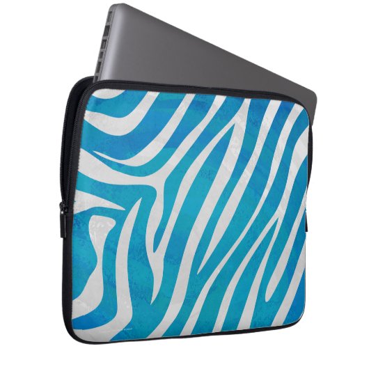 Zebra Blau und Weiß Laptopschutzhülle (Vorne Rechts)