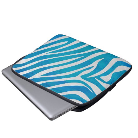 Zebra Blau und Weiß Laptopschutzhülle (Vorne Knopf)