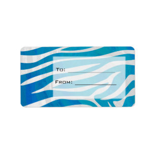 Zebra Blau und Weiß mit Monogramm Adressaufkleber