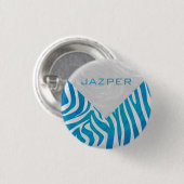 Zebra Blau und Weiß mit Monogramm Button (Vorne & Hinten)