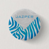 Zebra Blau und Weiß mit Monogramm Button (Vorderseite)