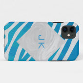 Zebra Blau und Weiß mit Monogramm Case-Mate iPhone Hülle (Rückseite (Horizontal))