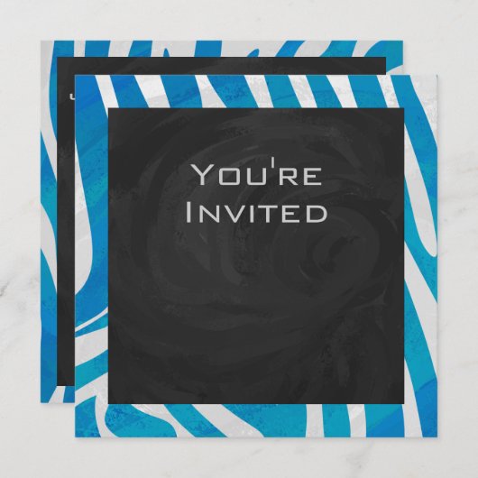 Zebra Blau und Weiß mit Monogramm Einladung (Vorne/Hinten)