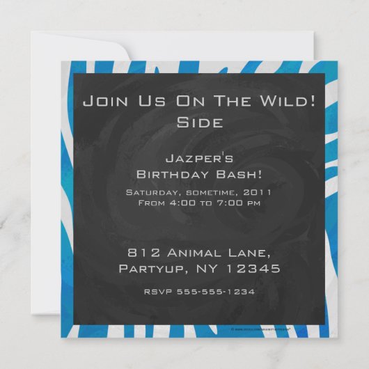Zebra Blau und Weiß mit Monogramm Einladung (Rückseite)