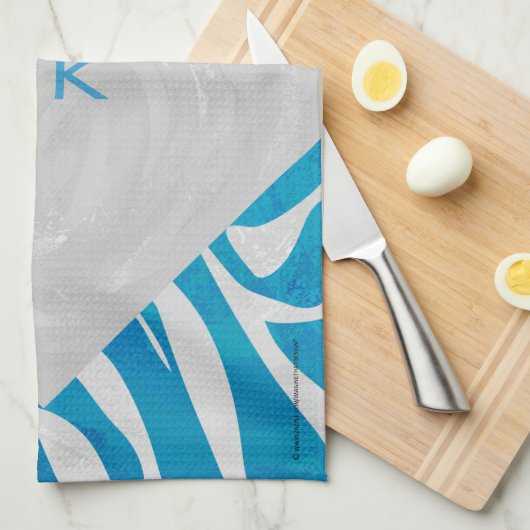 Zebra Blau und Weiß mit Monogramm Geschirrtuch (Viertel Falte)