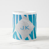 Zebra Blau und Weiß mit Monogramm Jumbo-Tasse (Vorderseite)