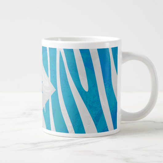 Zebra Blau und Weiß mit Monogramm Jumbo-Tasse (Rechts)