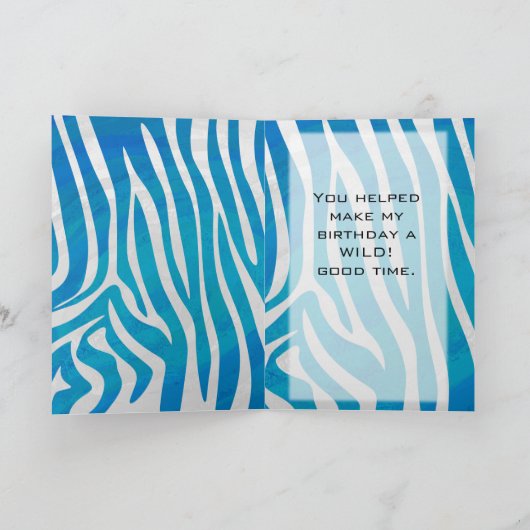 Zebra Blau und Weiß mit Monogramm Karte (Innenseite)