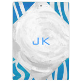 Zebra Blau und Weiß mit Monogramm Klemmbrett (Rückseite)