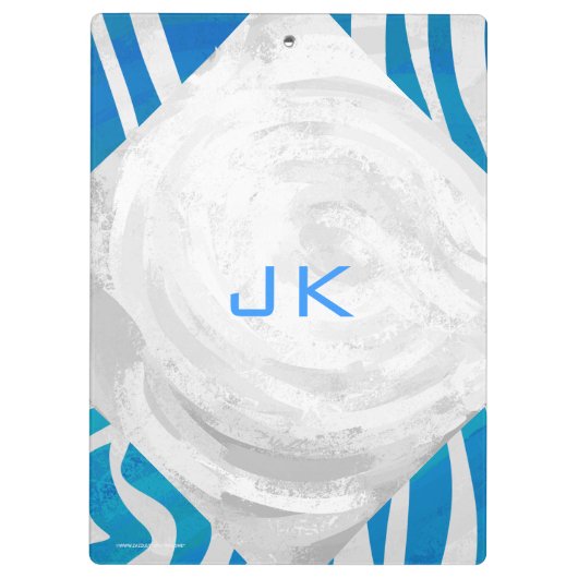 Zebra Blau und Weiß mit Monogramm Klemmbrett (Rückseite)