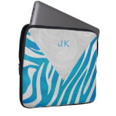 Zebra Blau und Weiß mit Monogramm Laptopschutzhülle (Vorne Rechts)