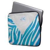 Zebra Blau und Weiß mit Monogramm Laptopschutzhülle (Vorderseite Links)