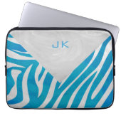 Zebra Blau und Weiß mit Monogramm Laptopschutzhülle (Vorderseite)