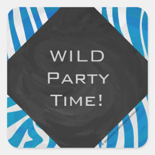 Zebra Blau und Weiß mit Monogramm Quadratischer Aufkleber