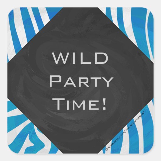 Zebra Blau und Weiß mit Monogramm Quadratischer Aufkleber (Vorderseite)