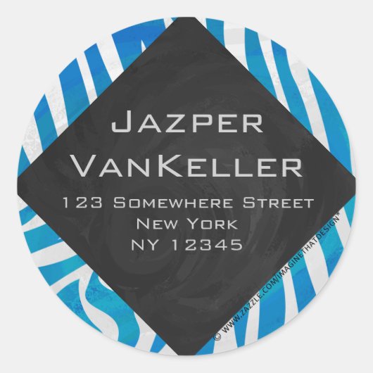 Zebra Blau und Weiß mit Monogramm Runder Aufkleber (Vorderseite)