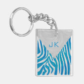 Zebra Blau und Weiß mit Monogramm Schlüsselanhänger (Vorderseite links)