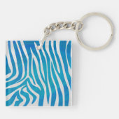 Zebra Blau und Weiß mit Monogramm Schlüsselanhänger (Rückseite)