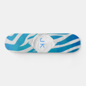 Zebra Blau und Weiß mit Monogramm Skateboard (Horizontal)
