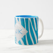 Zebra Blau und Weiß mit Monogramm Zweifarbige Tasse (VorderseiteRechts)