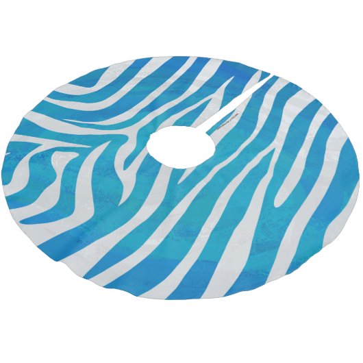 Zebra Blau und Weiß Polyester Weihnachtsbaumdecke (Schrägansicht)