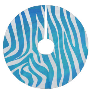 Zebra Blau und Weiß Polyester Weihnachtsbaumdecke