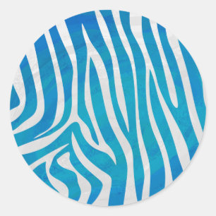 Zebra Blau und Weiß Runder Aufkleber