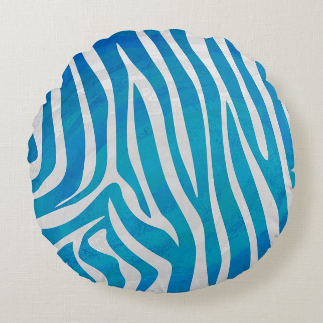 Zebra Blau und Weiß Rundes Kissen (Vorderseite)