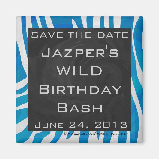 Zebra Blau und Weiß Save the Date Magnet (Vorne)