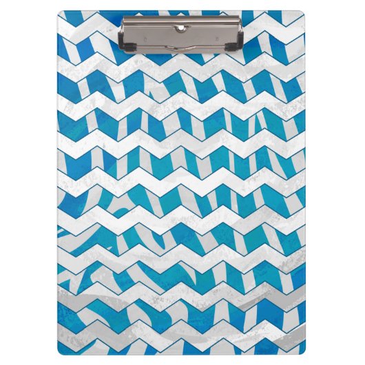 Zebra Blau und Weiß Zickzack Klemmbrett (Vorderseite)