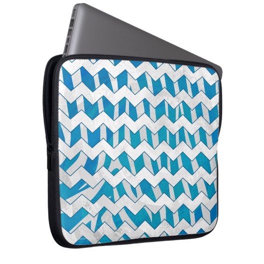 Zebra Blau und Weiß Zickzack Laptopschutzhülle (Vorne Rechts)