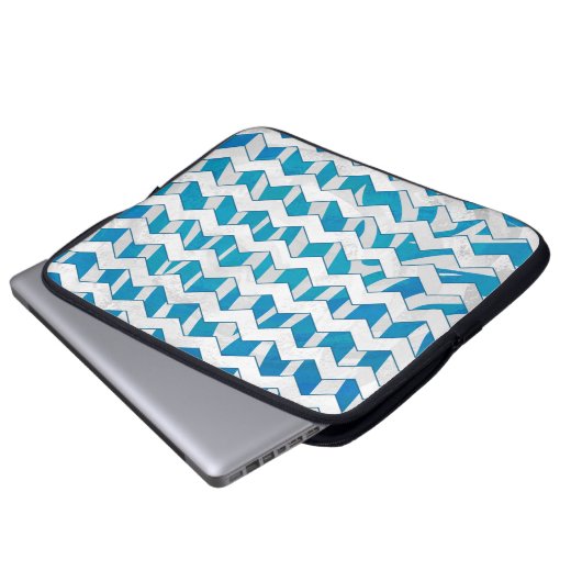 Zebra Blau und Weiß Zickzack Laptopschutzhülle (Vorne Knopf)