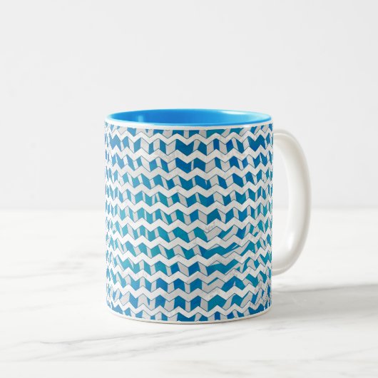 Zebra Blau und Weiß Zickzack Zweifarbige Tasse (VorderseiteRechts)