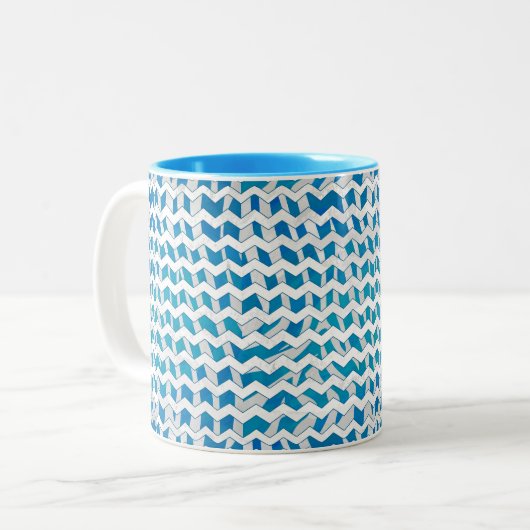 Zebra Blau und Weiß Zickzack Zweifarbige Tasse (Vorderseite Links)