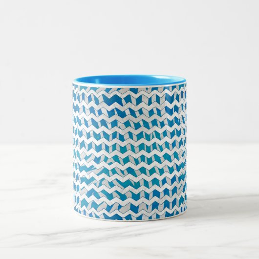 Zebra Blau und Weiß Zickzack Zweifarbige Tasse (Mittel)