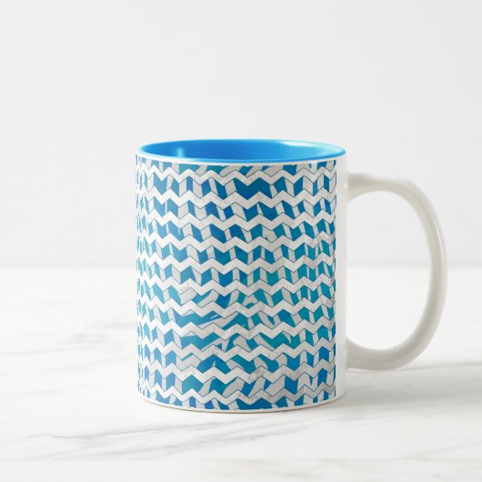 Zebra Blau und Weiß Zickzack Zweifarbige Tasse (Rechts)