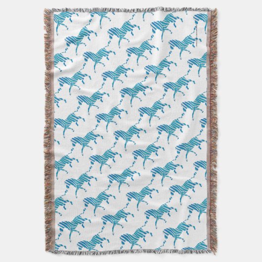 Zebra Blau-Weiße Silhouette Decke (Vorderseite Vertikal)