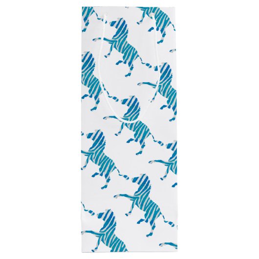Zebra Blau-Weiße Silhouette Geschenktüte Für Weinflaschen (Rückseite)