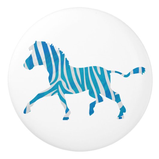 Zebra Blau-Weiße Silhouette Keramikknauf (Vorderseite)