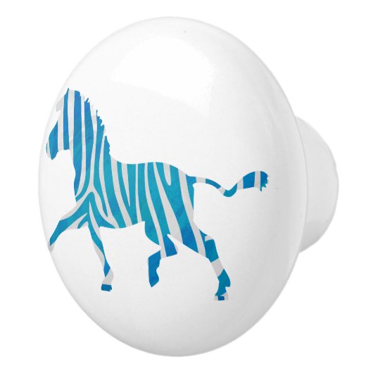 Zebra Blau-Weiße Silhouette Keramikknauf (Rechts)